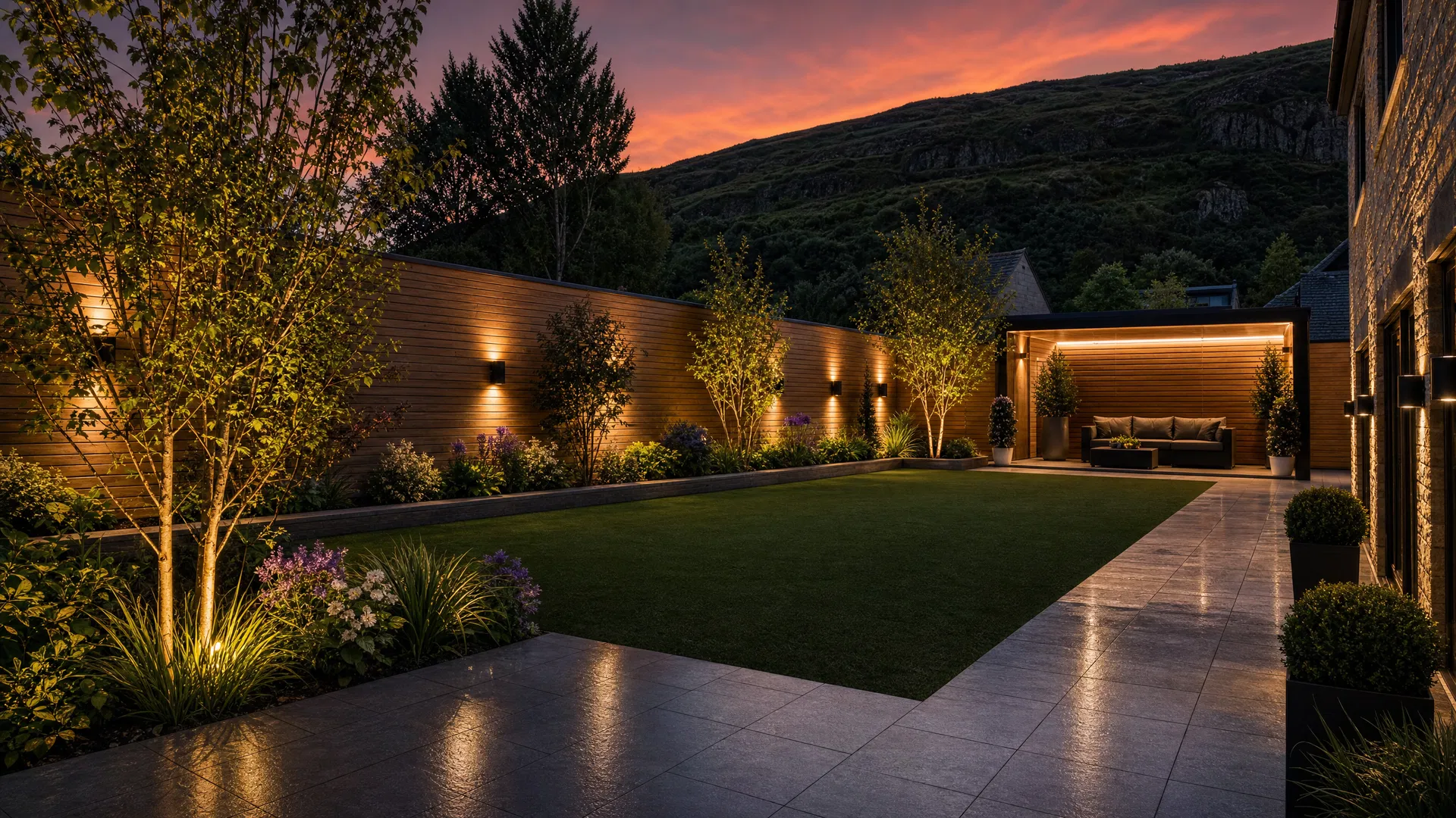 Premium pergola & porcelain patio landscaping